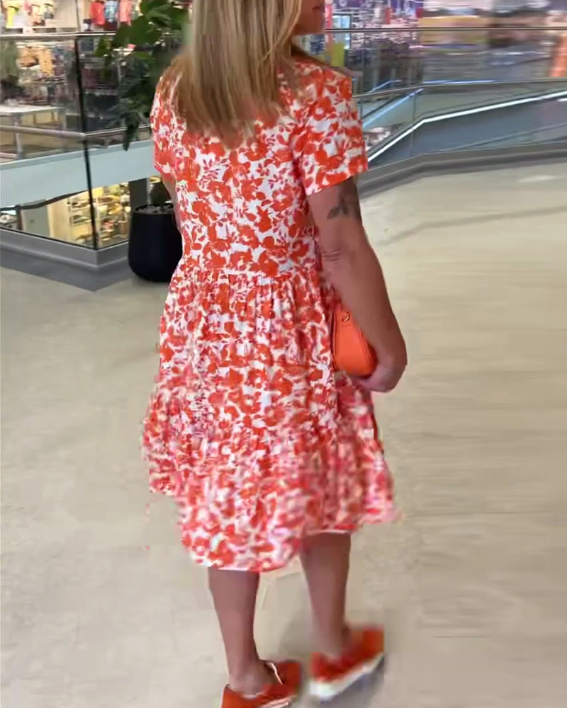 Short Sleeve Floral Midi Dress