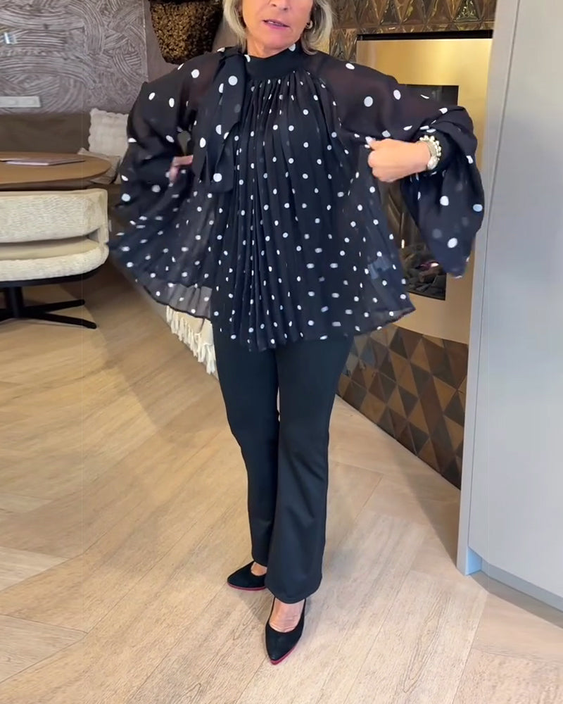 Lantern Sleeve Long-Sleeved Ribbon Blouse