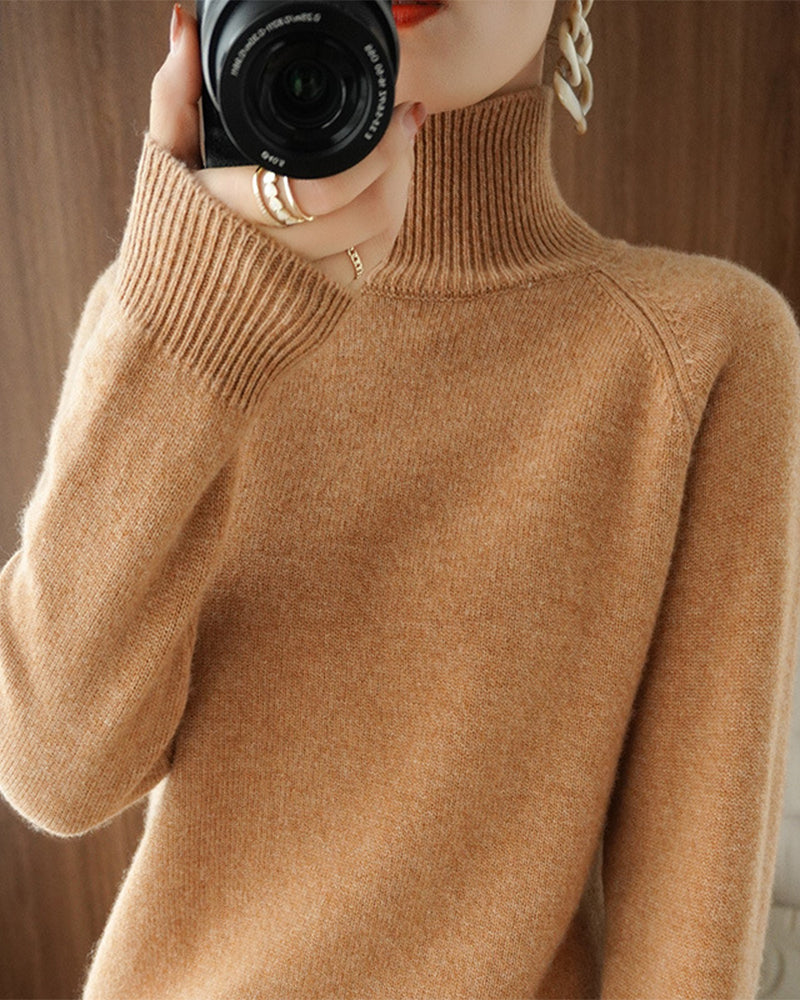 Simple solid color high collar long sleeve sweater