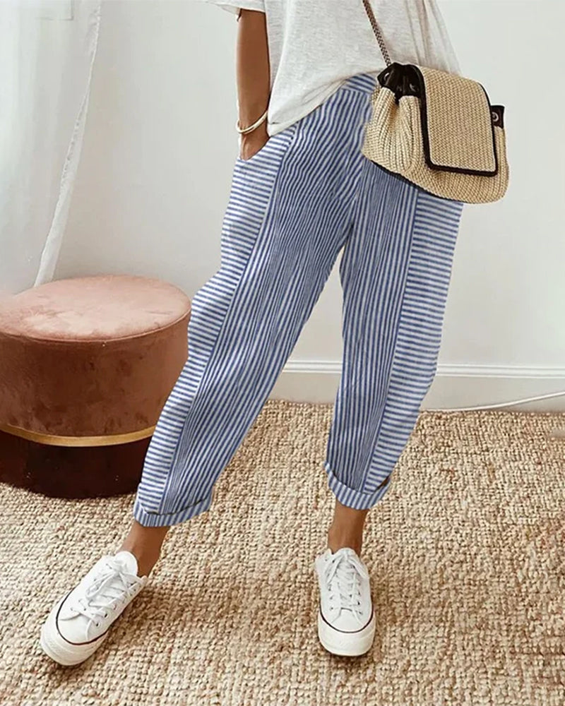 Casual striped print pocket pants