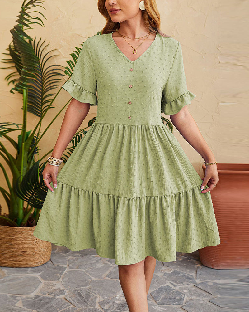 Elegant buttoned ruffled A-line dress