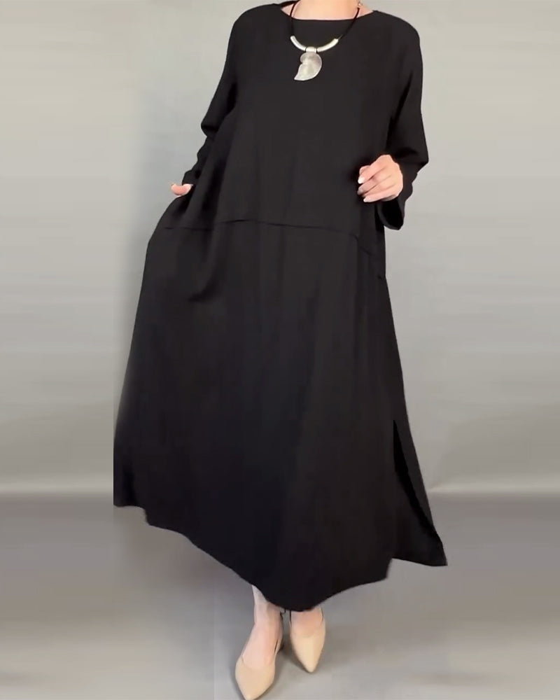 Plus Size Loose Button Solid Color Dress