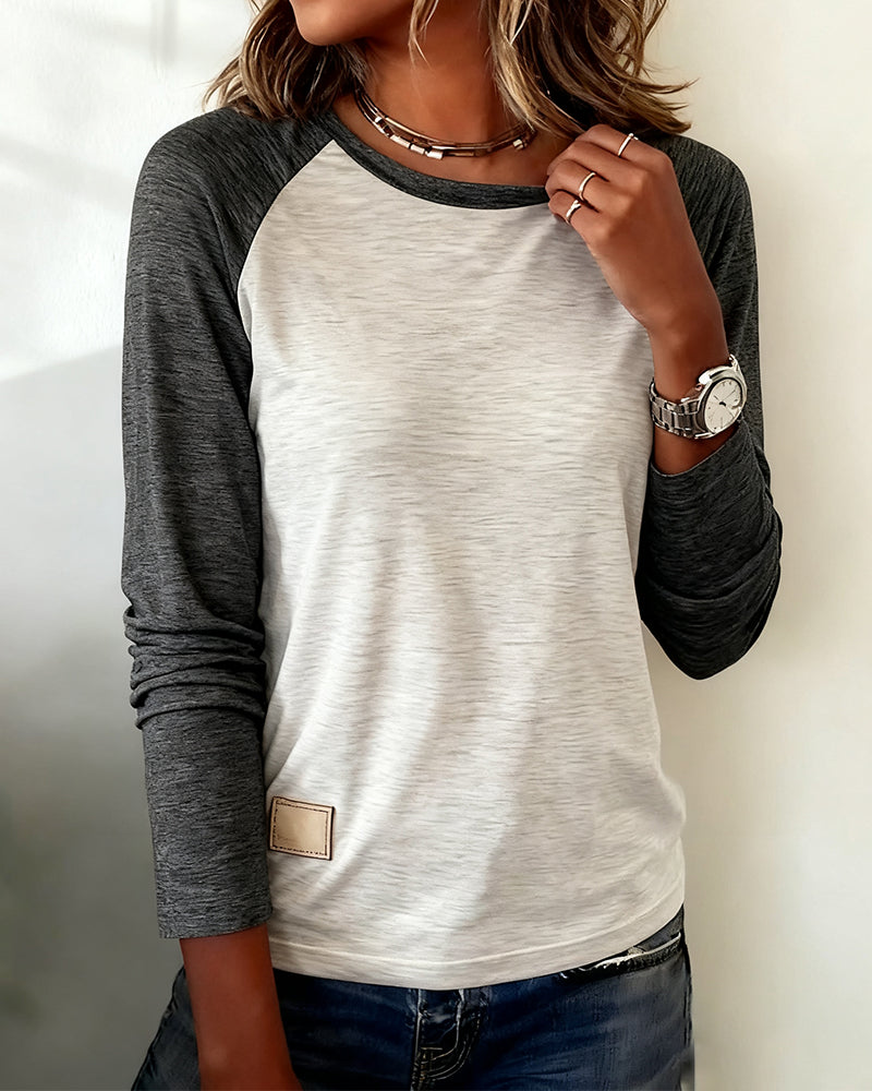 Long-Sleeved Color-Blocked Raglan Sleeve Top