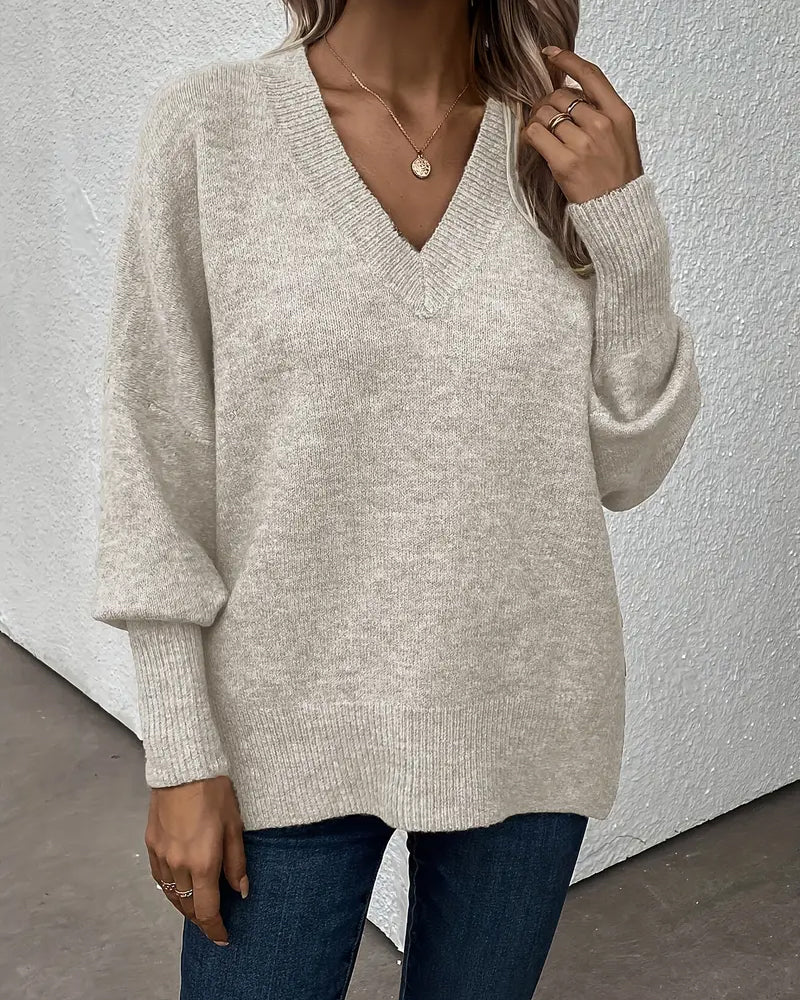 Lantern Sleeve V Neck Jumper