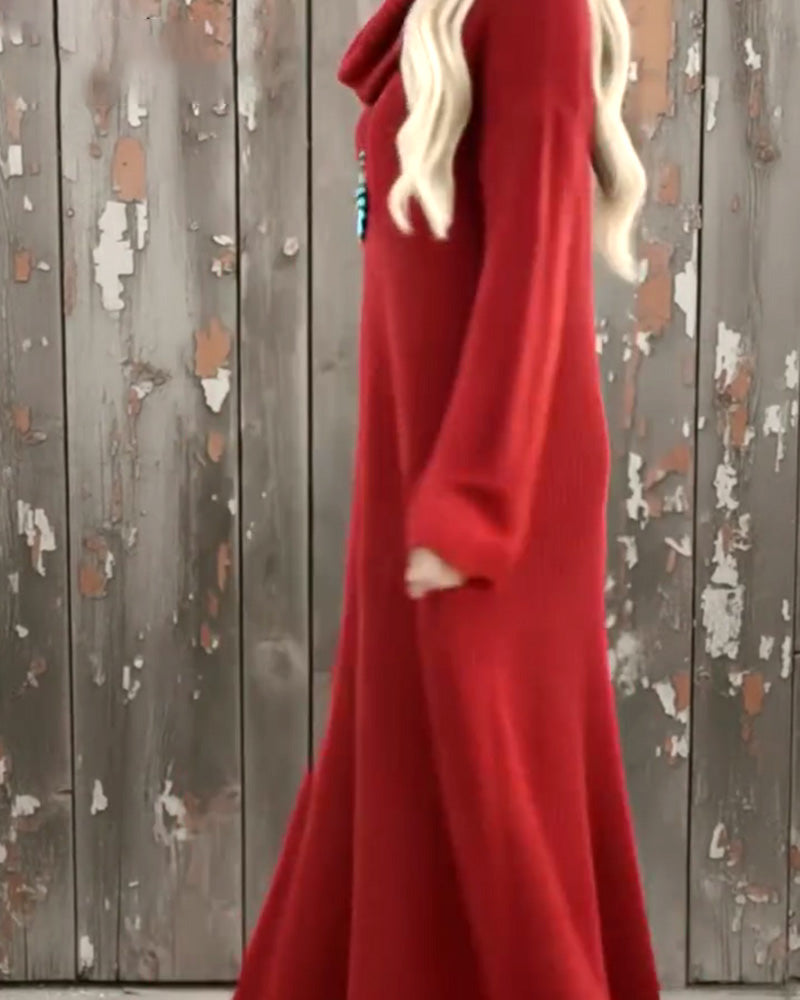 Solid Color High-Neck Stylish Dress