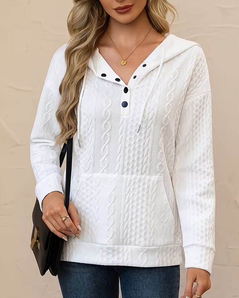 Solid Color Button-Down Jacquard Hoodie