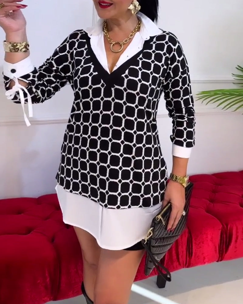 Lapel Check Print Top