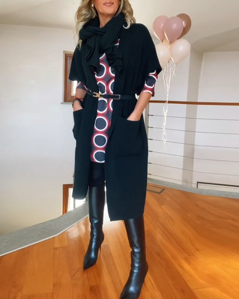 Casual solid color half sleeve pocket cardigan