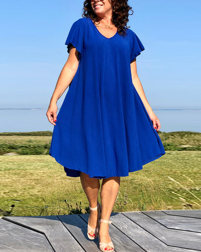 Solid color ruffle simple dress