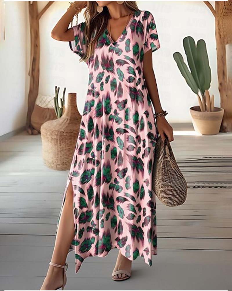 Split V-neck long skirt