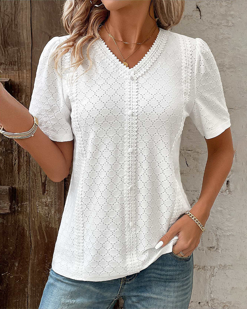 Bubble Sleeve Solid Color Top