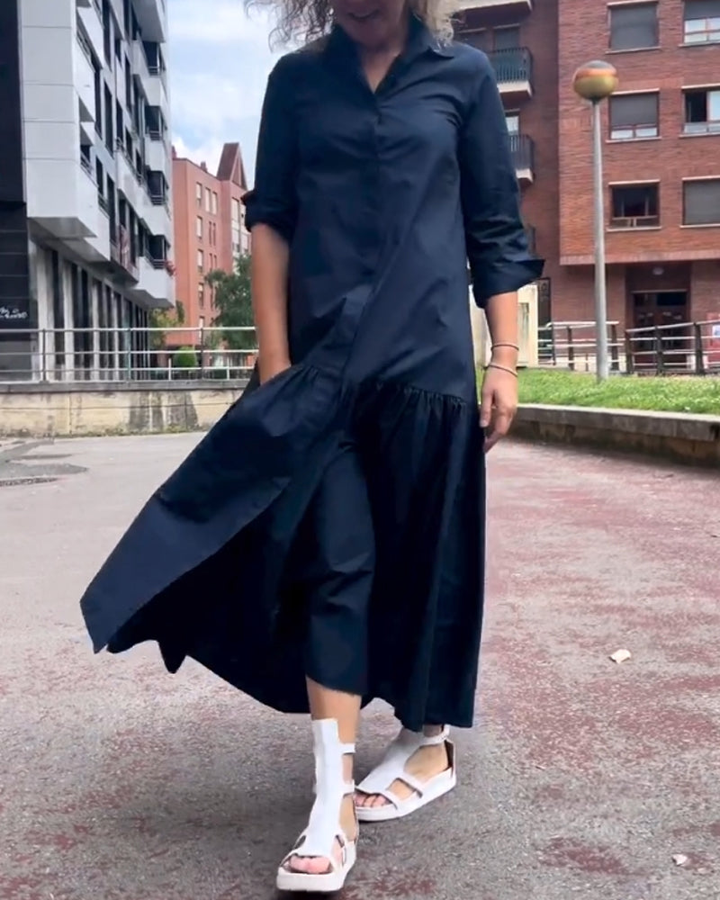 Solid color casual long sleeve dress