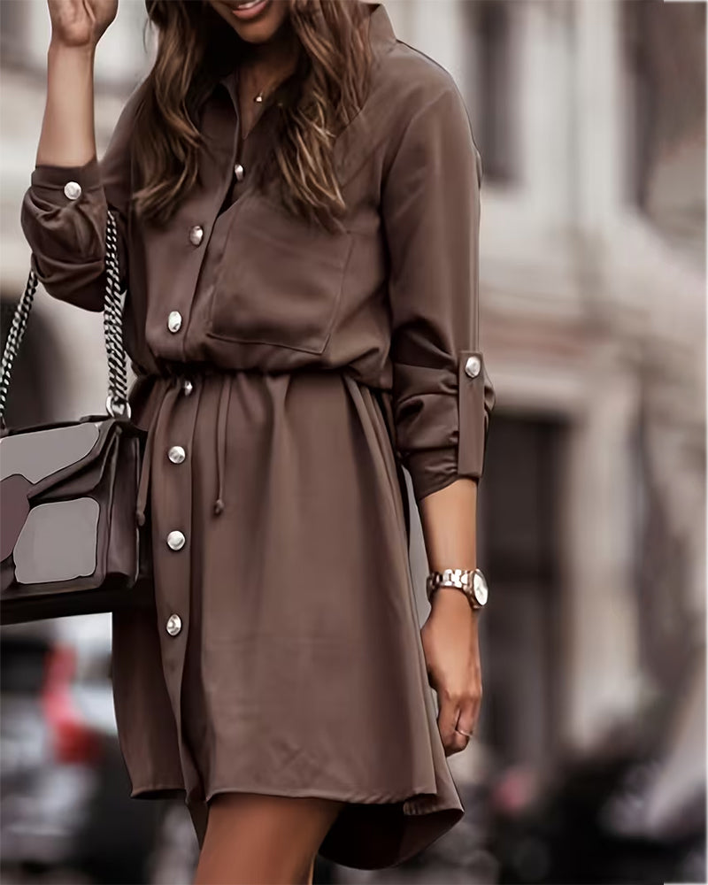 Fashionable Lapel Waist Tie Dress