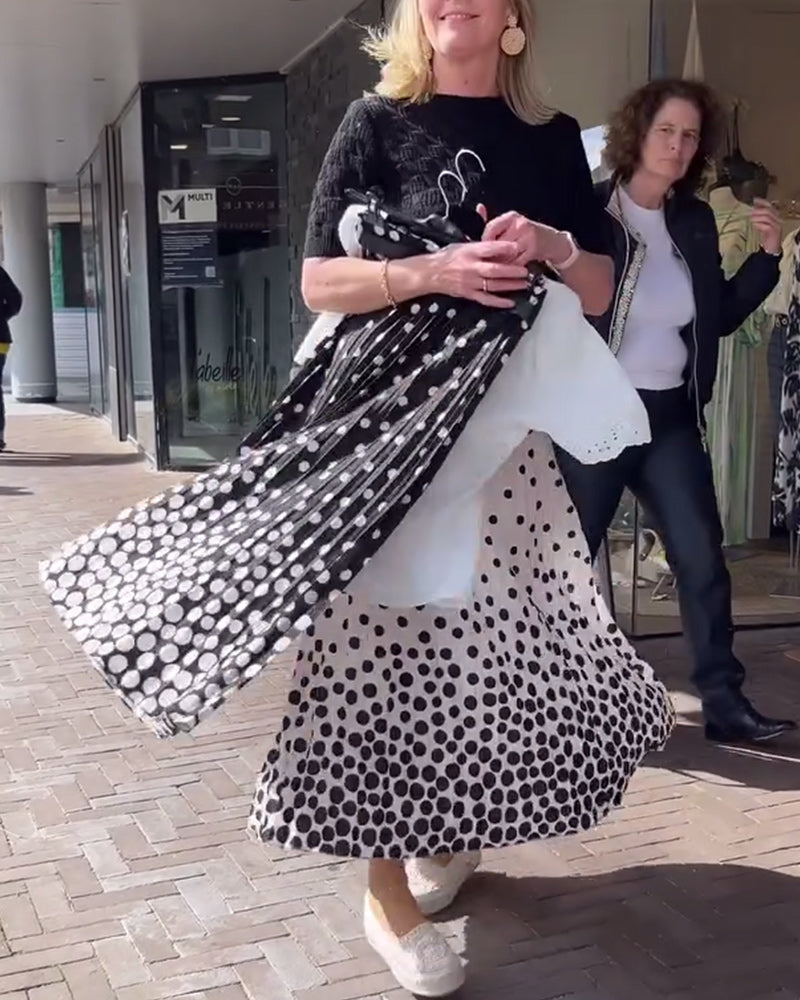 Elegant polka dot print pleated skirt