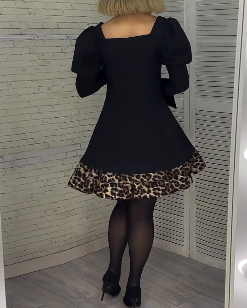 Elegant puff sleeve leopard print dress