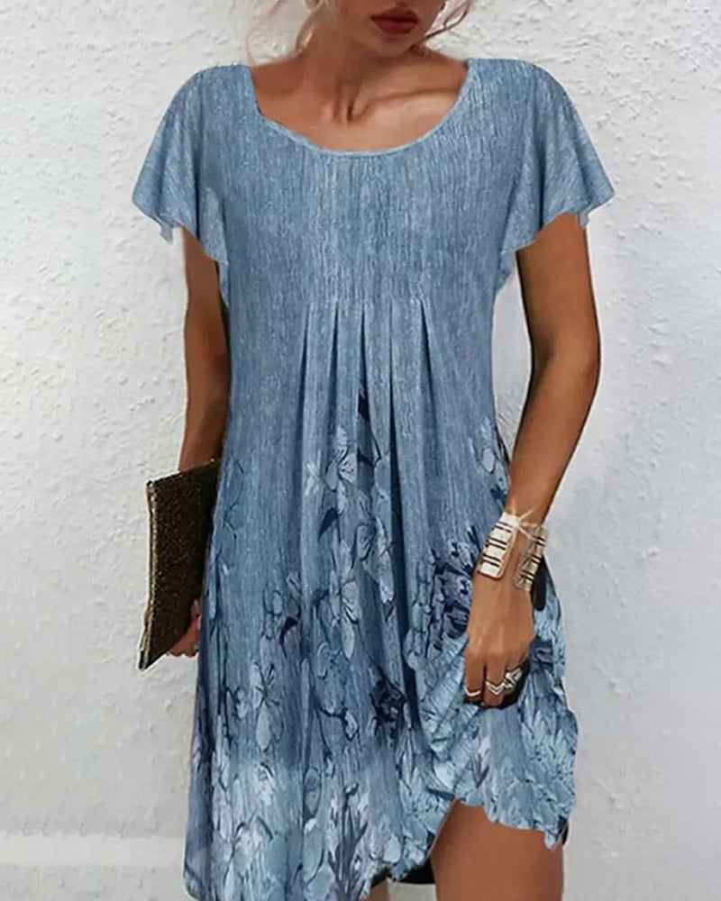 Ruffled Sleeves Printed Dress