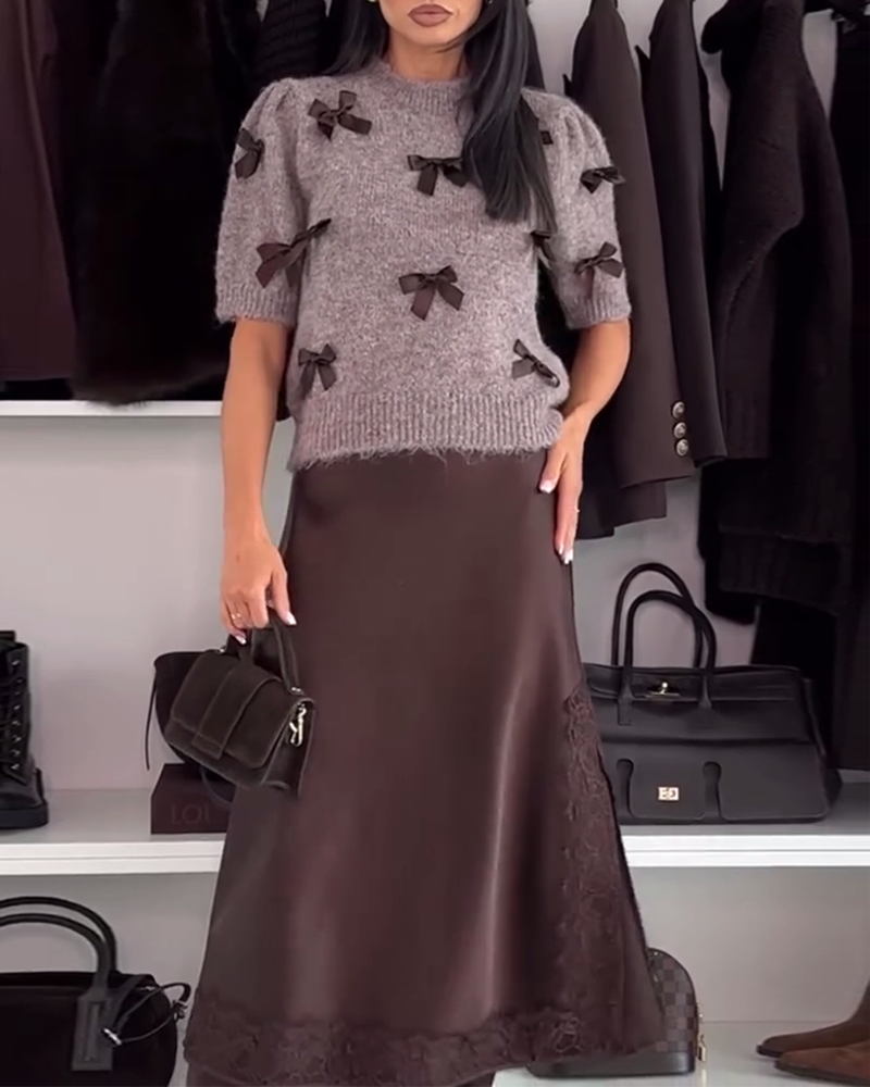 Bow-Decorated Crew-Neck Pullover