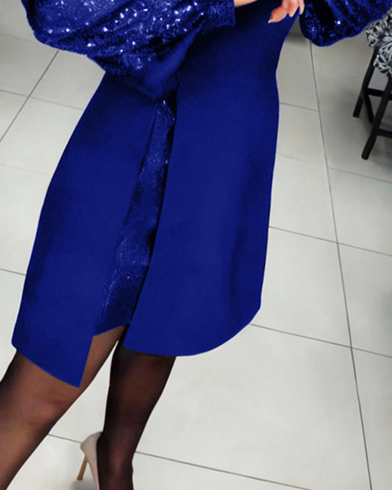 Puff-Sleeved Elegant Patchwork Dress