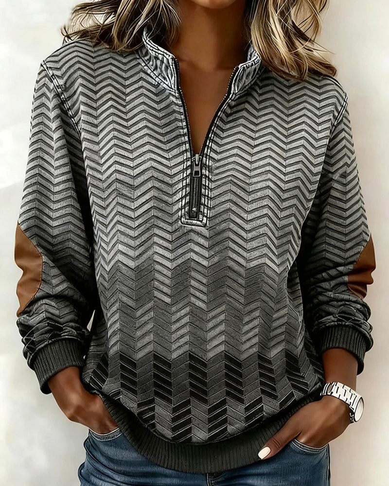 Geometric Half-Zip Collar Sweatshirt