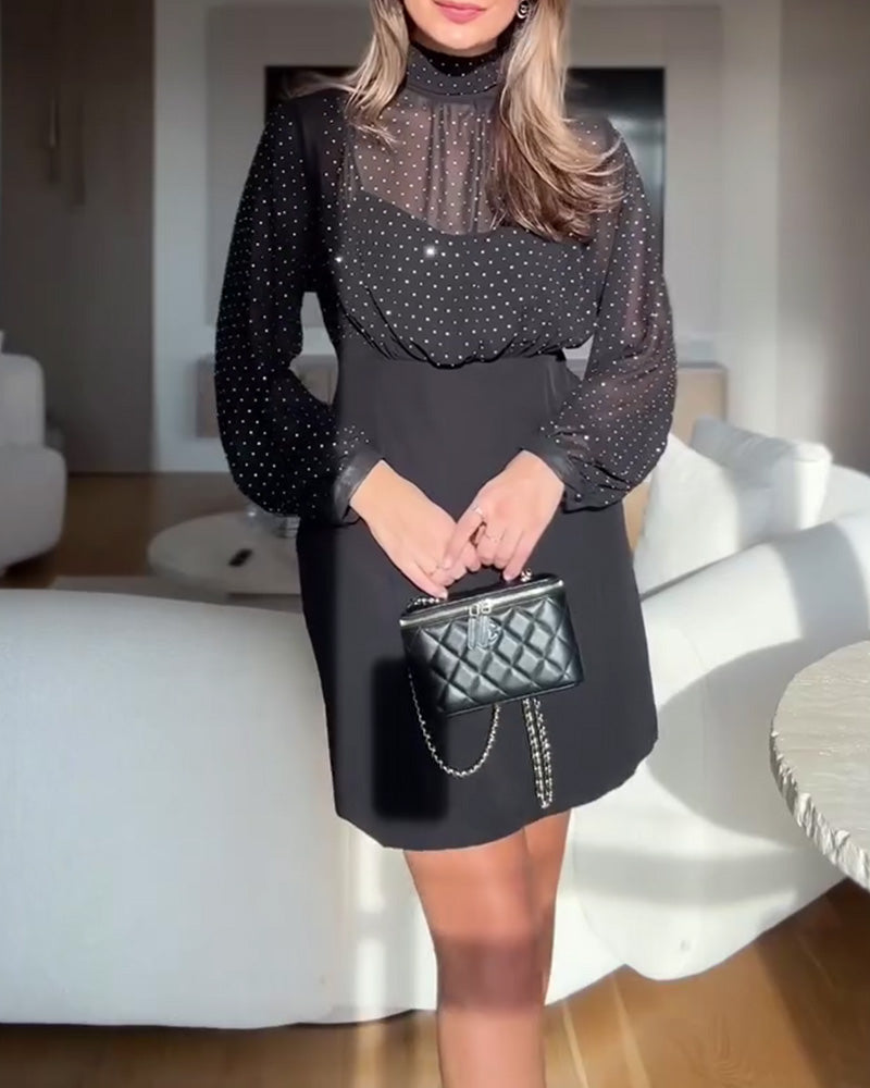 Elegant High-Neck Patchwork Dress