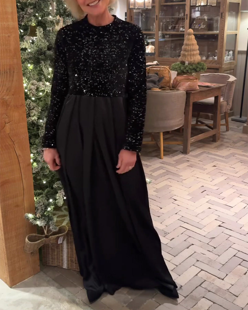 Elegant Sequin Patchwork Floor-Length Dress