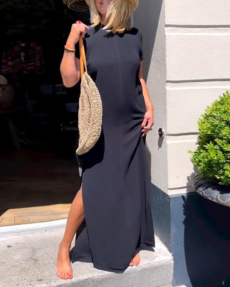 Solid color short sleeve elegant dress