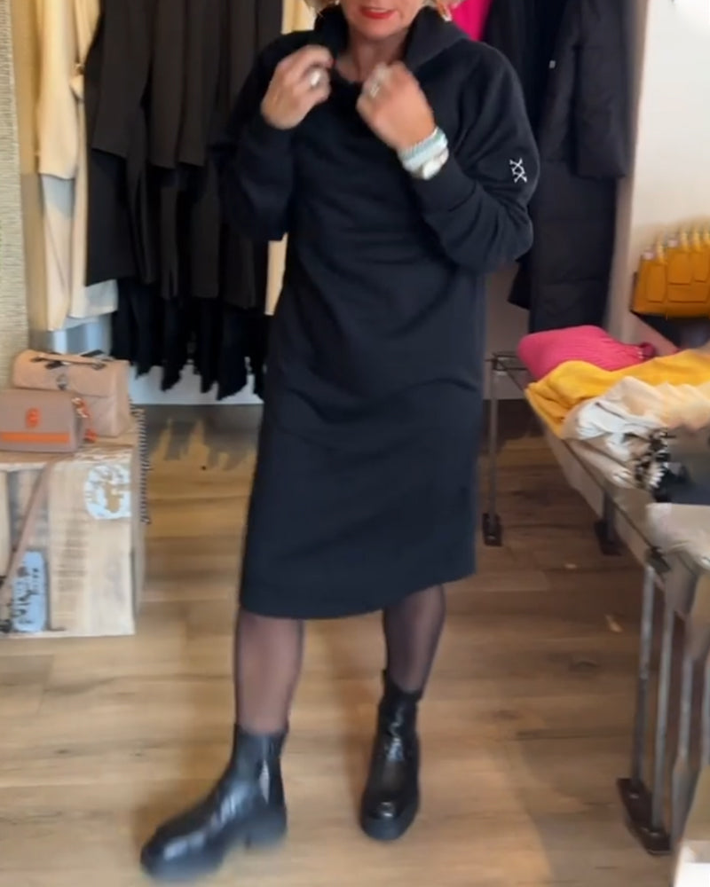 Solid pocket hooded dress