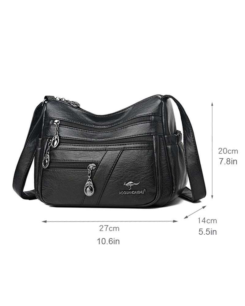 Multi-pocket soft leather crossbody bag