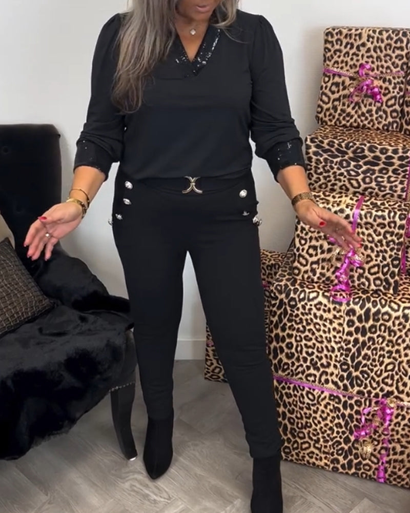 Solid Color Commuting Top with V-neck