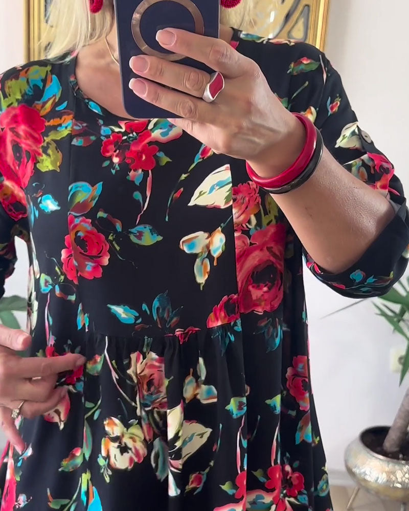 Loose Oversized Round Neck Printed Dress