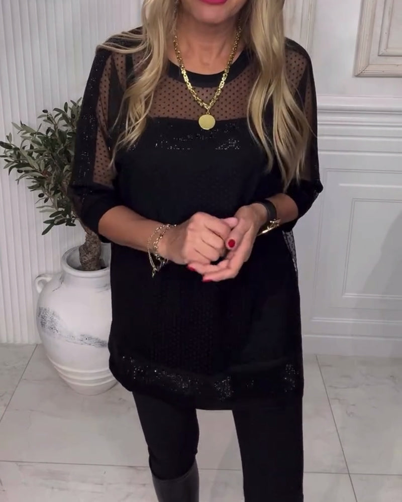 Mesh Long Sleeve Blouse