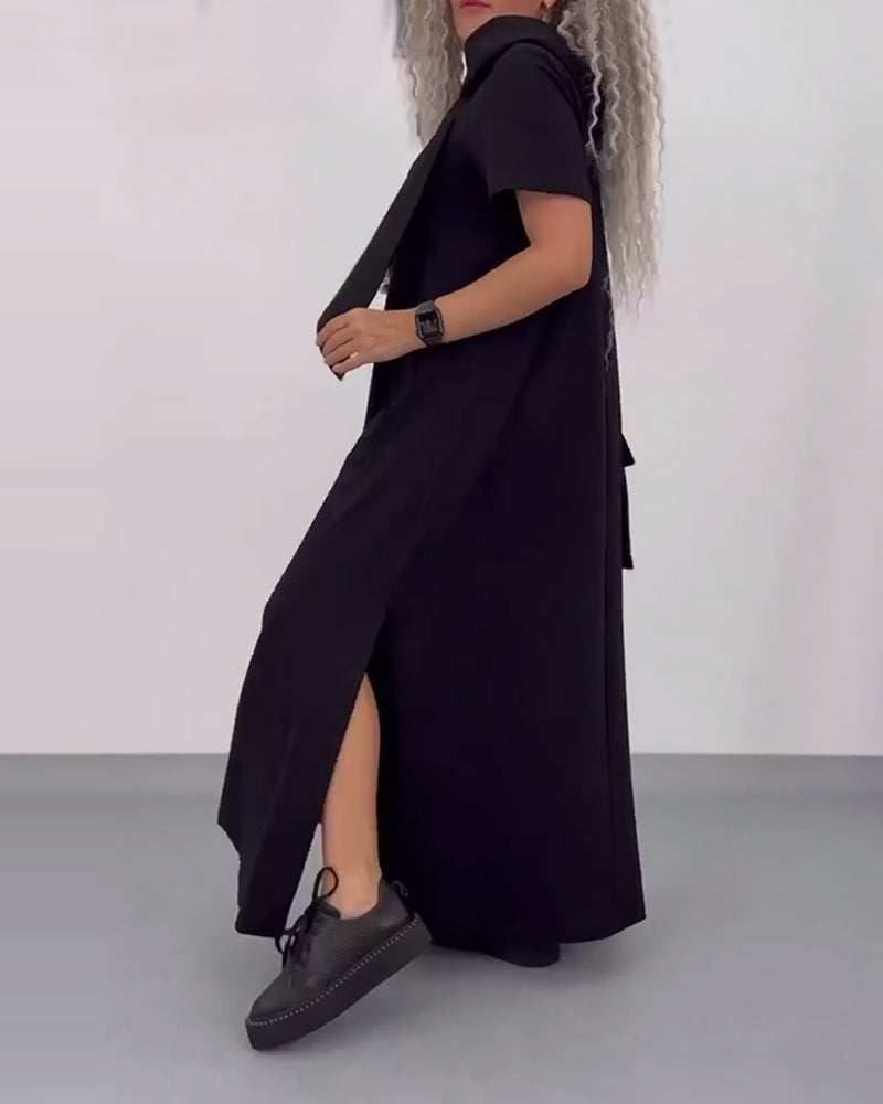 Solid Color Hooded Casual Sweater Dress