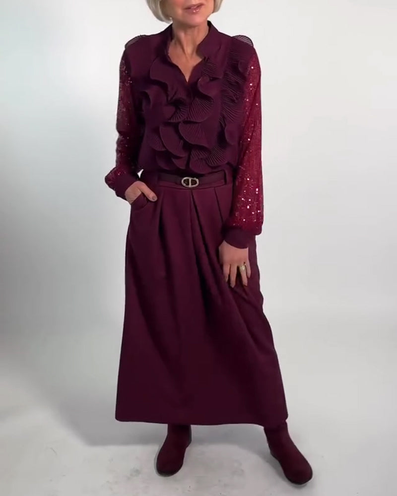 Fashionable Solid Color Ruffled Blouse