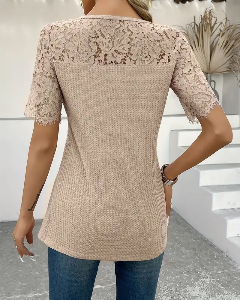 Lace Panel Knitted T-Shirt