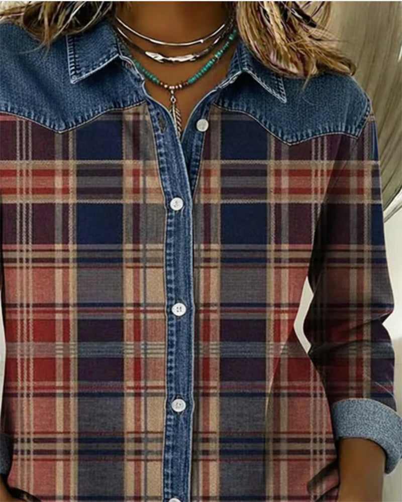 Plaid Contrast Color Fashion Blouse