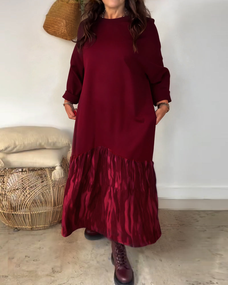 Round Neck Irregular Patchwork Print Dress