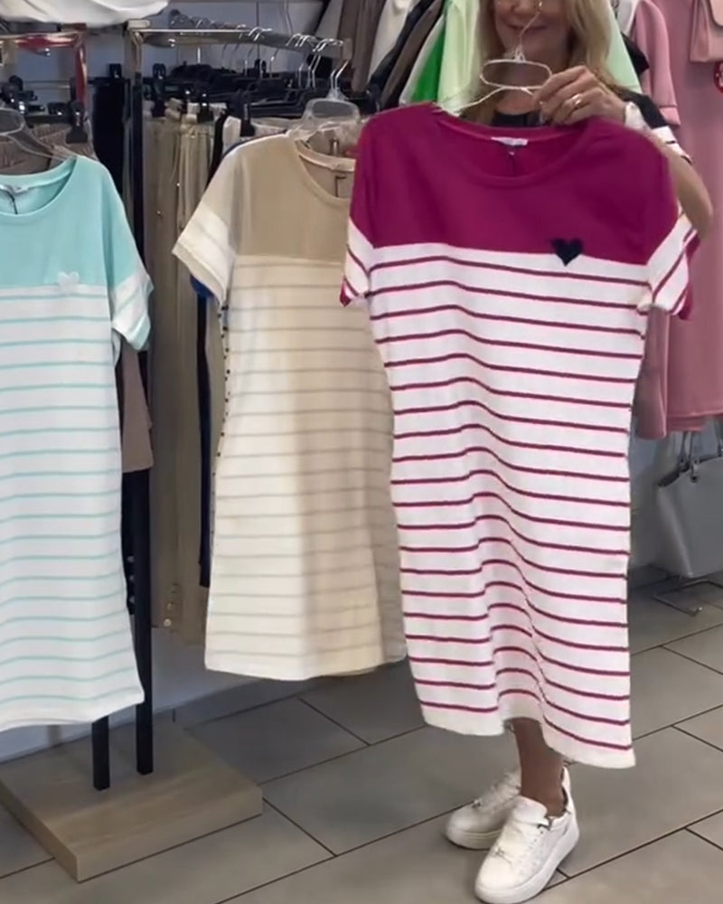 Crew Neck Casual Striped Dress