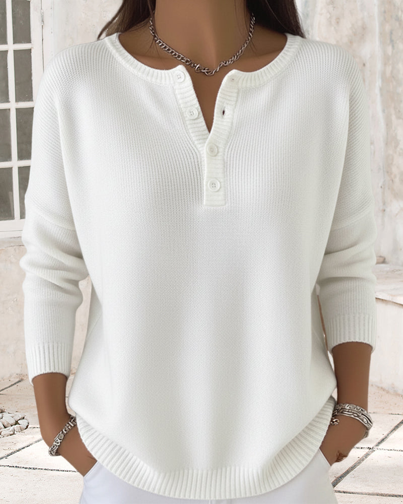 Long-Sleeved Button-Down Solid Color Jumper