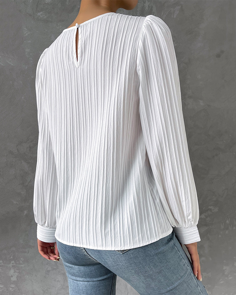 Lantern Sleeve Solid Blouse