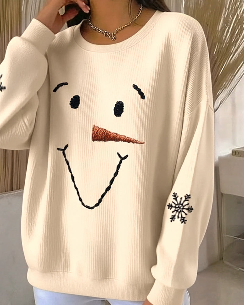 Snowman Printed Round-Neck Sweatshirt