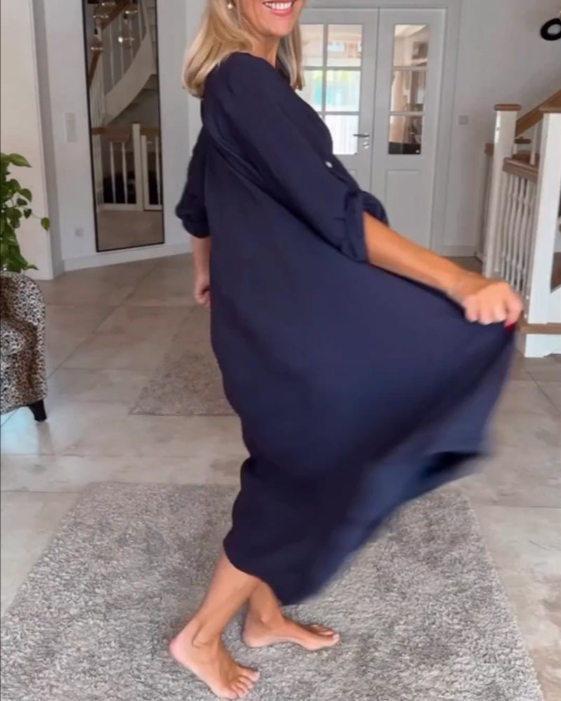 Solid color V-neck dress