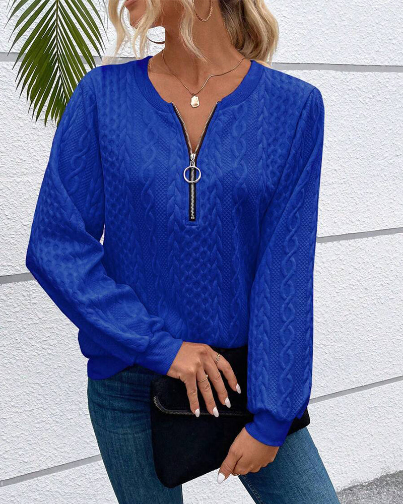 Casual solid color long sleeve zipper sweatshirt