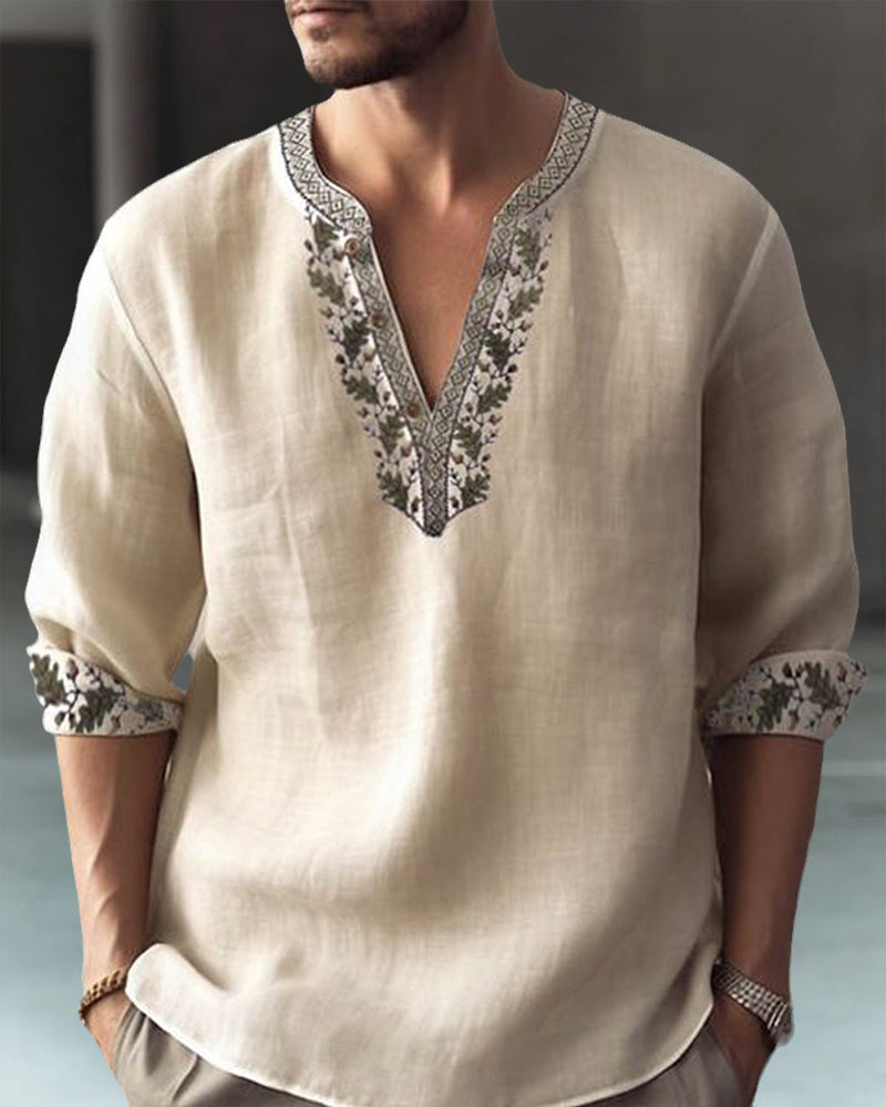 Men's panel print casual v neck top