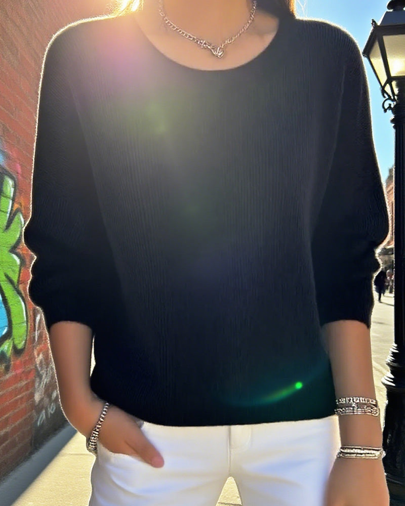 Solid Round Neck Drop Shoulder Jumper