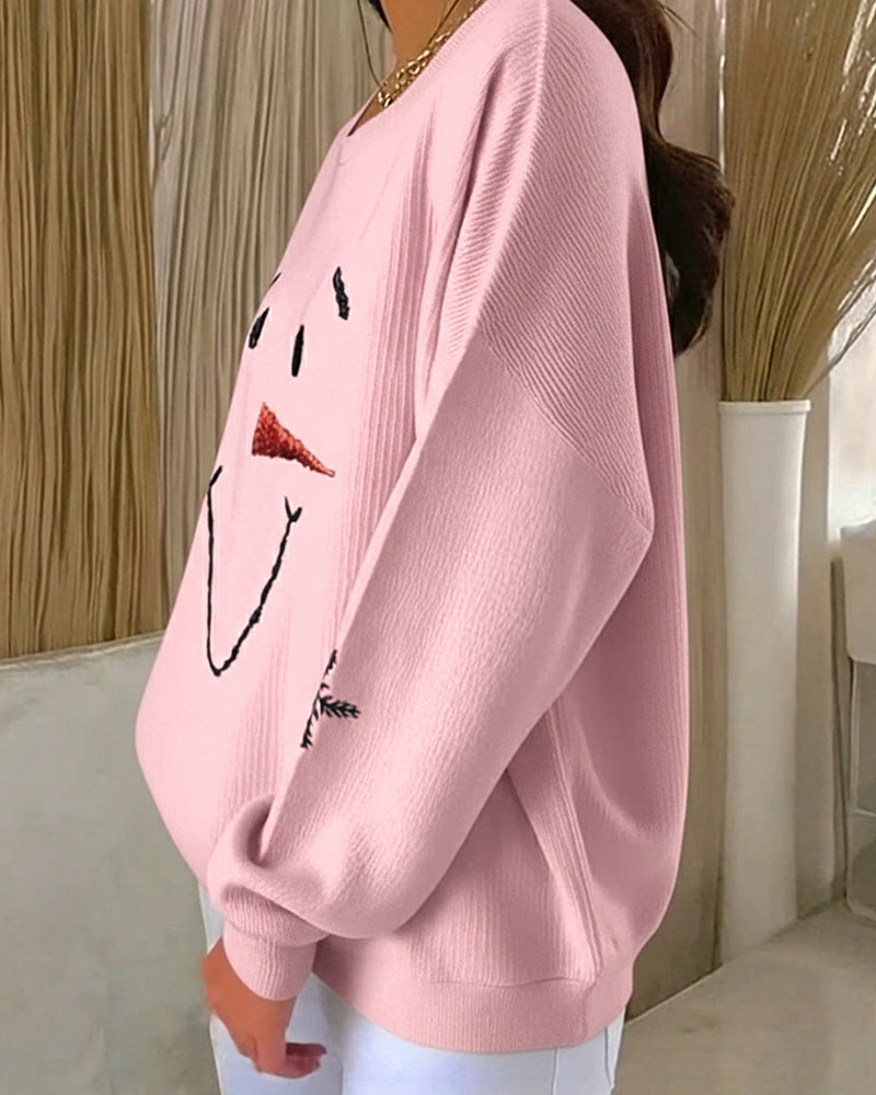 Snowman Printed Round-Neck Sweatshirt