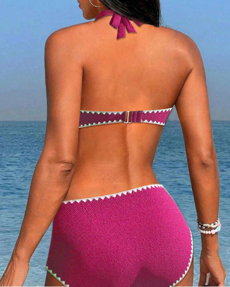 Pleated halterneck simple holiday bikini