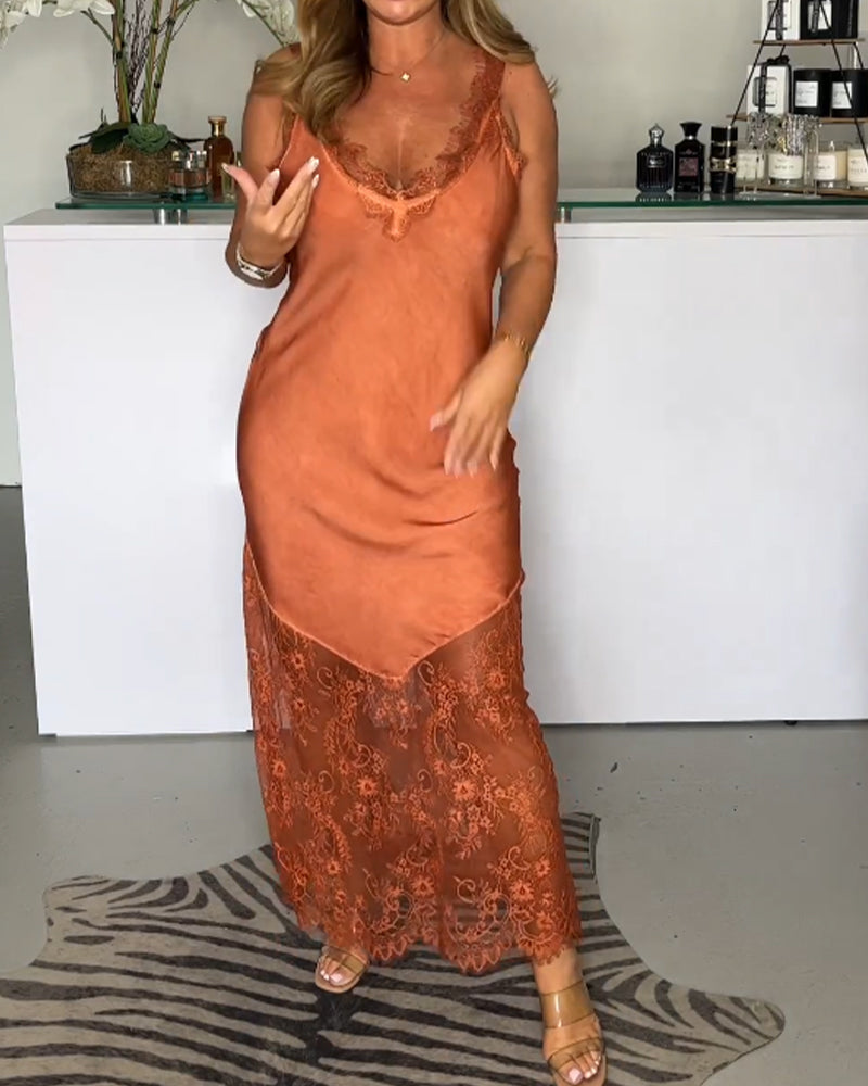 Solid color lace suspender dress