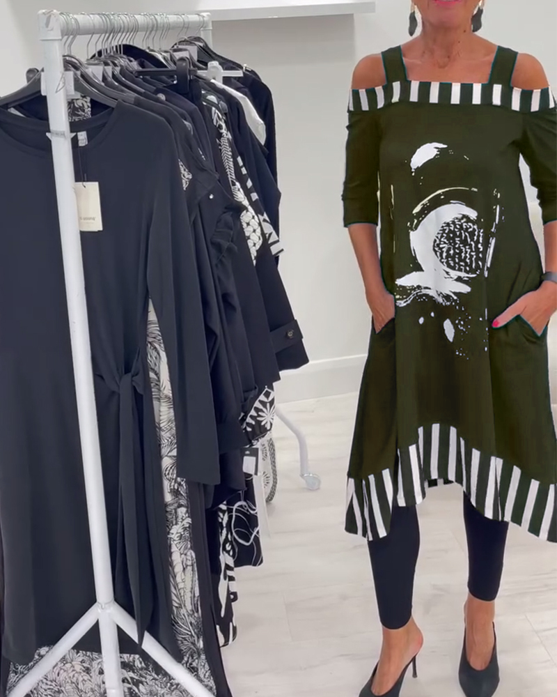 Off-Shoulder Irregular Loose Print Dress