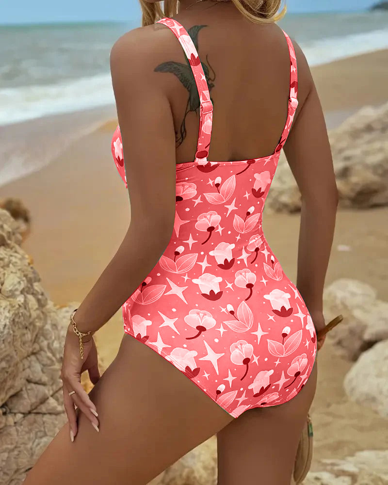 One-Piece Vest Print Swimsuit
