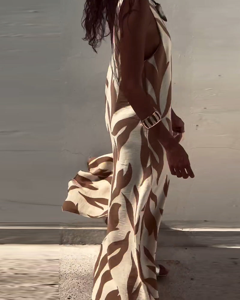 Sleeveless Backless Printed Dress